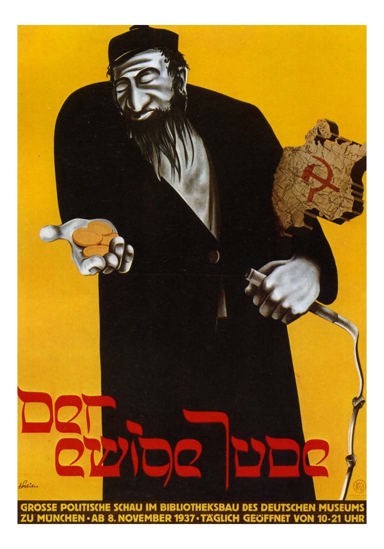 1937 Artist unknown Poster for the exhibition the Eternal Jew-Vintage Artwork, 16x12"(A3) Poster Print