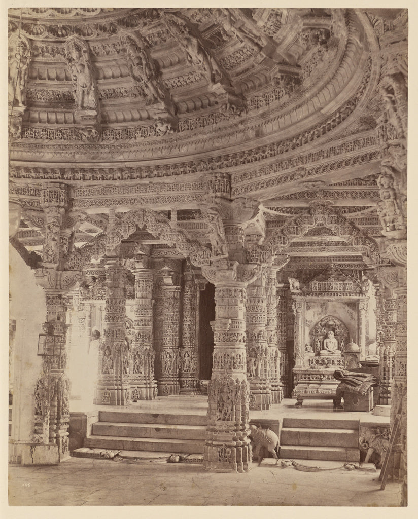 Lala Deen Dayal:Interior of Delwara Temple Showing Pillars a, Poster Print Wall Art