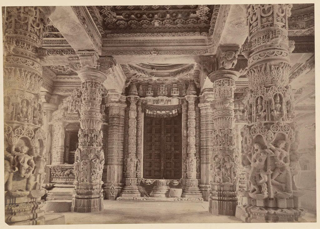 Lala Deen Dayal:Doorway and Upper Pillars, Delwara Temple, M, Poster Print Wall Art