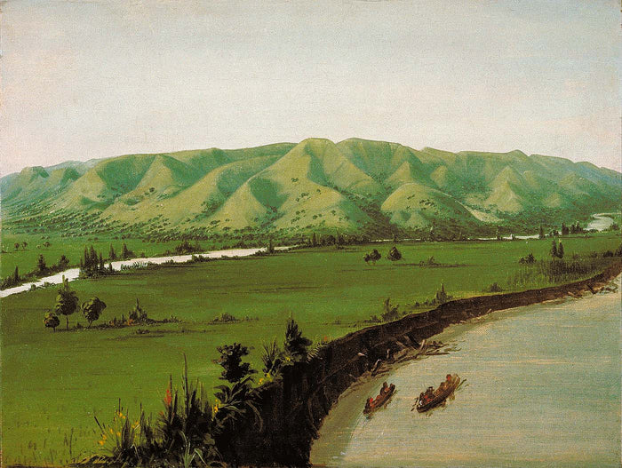 George Catlin:Nishnabottana Bluffs, 1070 Miles above St. Lou,16x12