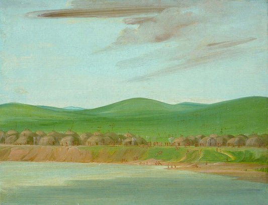 George Catlin:Arikara Village of Earth-Covered lodges, 1600 ,16x12"(A3)Poster