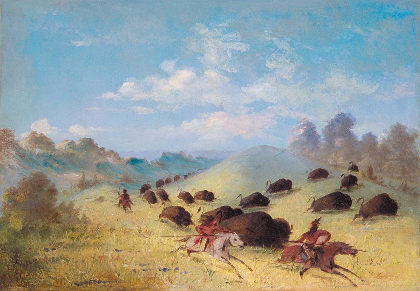 George Catlin:Comanche Indians Chasing Buffalo with Lances a,16x12"(A3)Poster