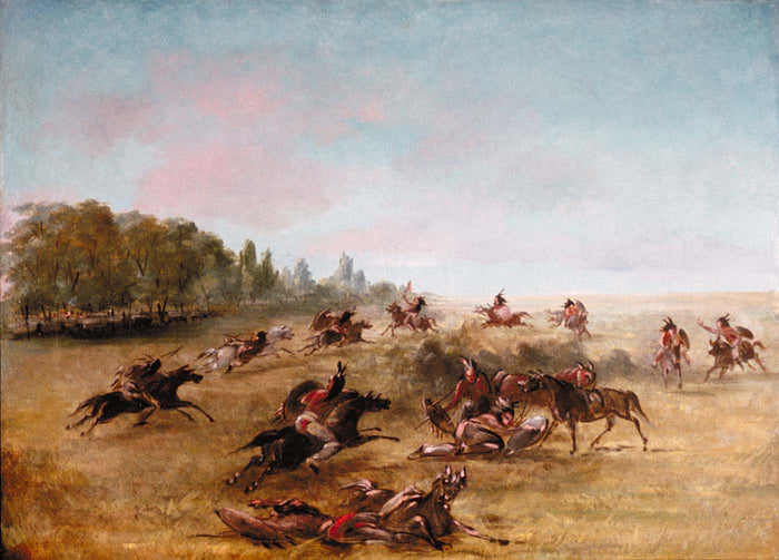 George Catlin:Mounted War Party Scouring a Thicket,16x12