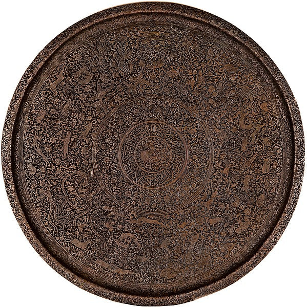 :Circular Salver with Animals and Birds Amid Animated Floral-16x12"(A3) Poster