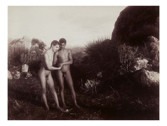 2 figures dark garden, historic photo by Wilhelm von Gloeden, 16x12"(A3) Poster