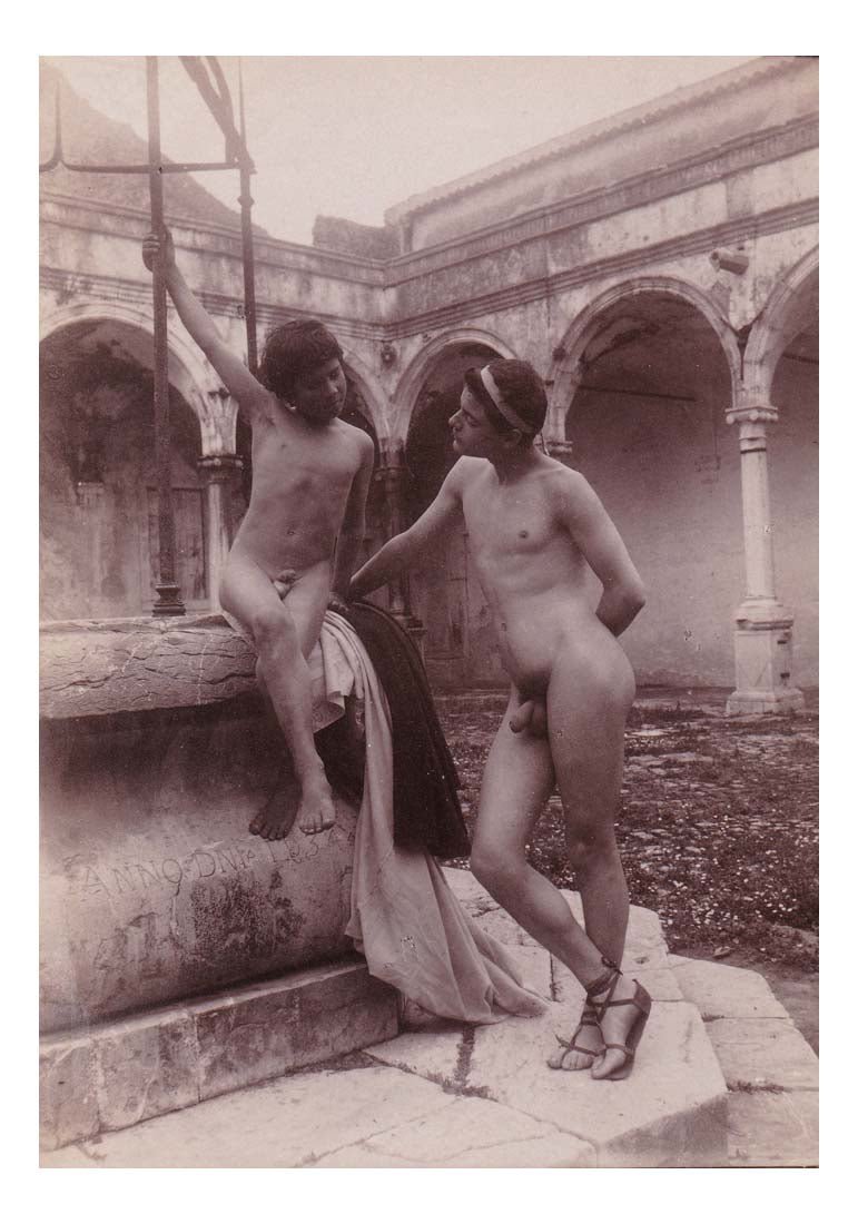 2 male nudes in a garden in Italy, historic photo by Wilhelm von Gloeden, 16x12"(A3) Poster