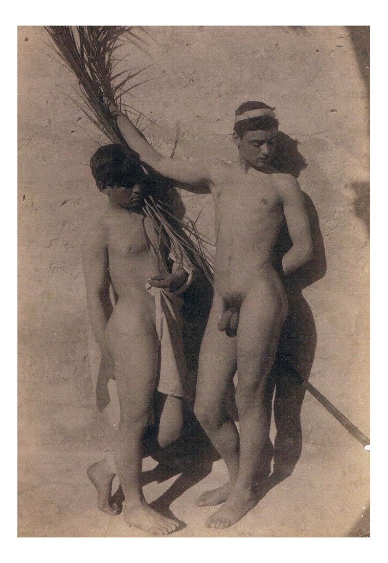2 male nudes rocks, historic photo by Wilhelm von Gloeden, 16x12"(A3) Poster