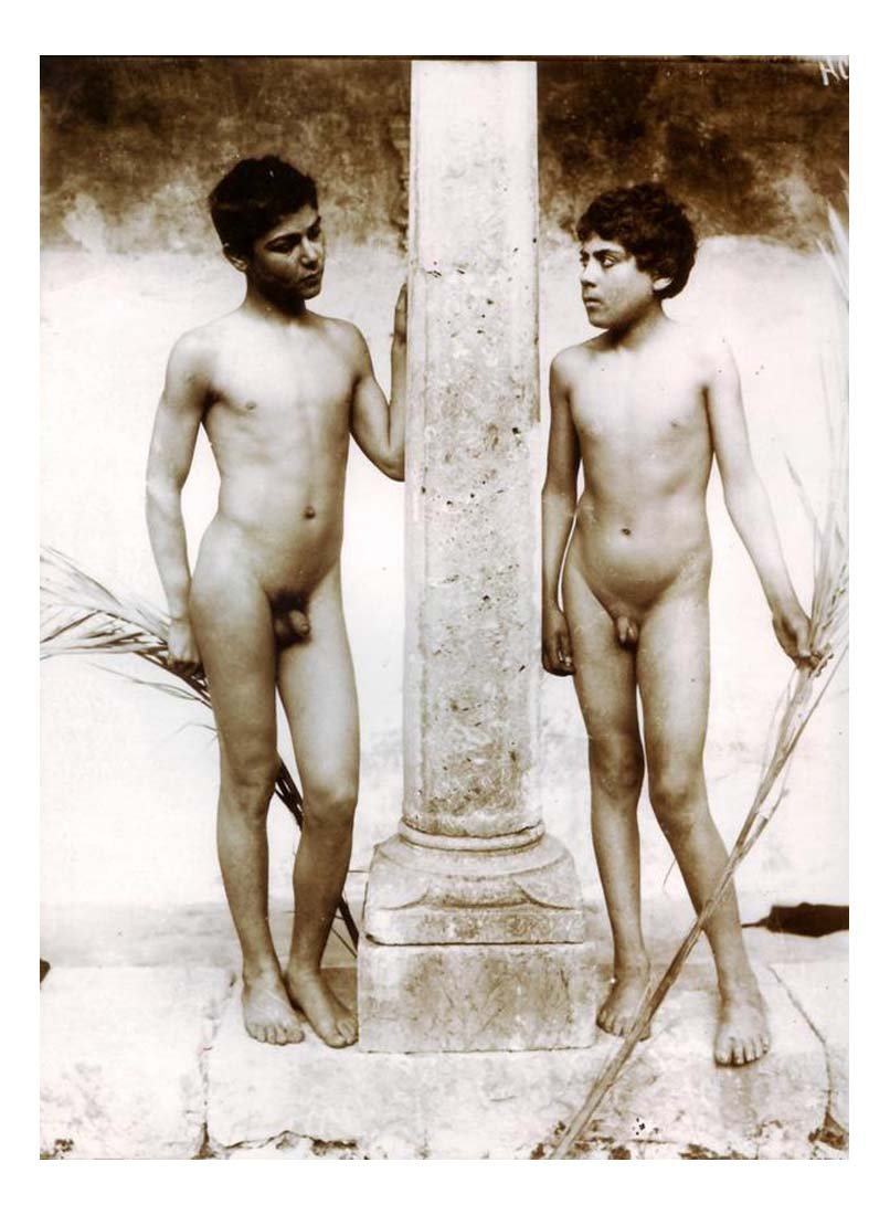 2 males by column Italy, historic photo by Wilhelm von Gloeden, 16x12"(A3) Poster