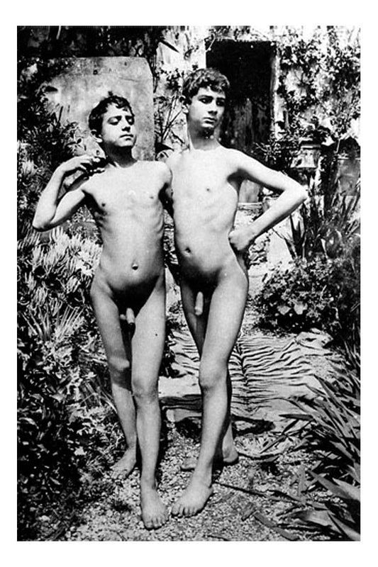 2 standing male nudes Italy 1, historic photo by Wilhelm von Gloeden, 16x12"(A3) Poster