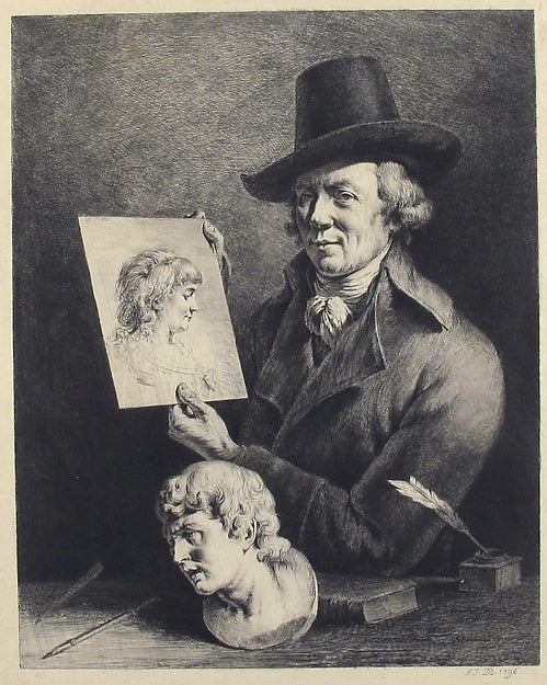 Self Portrait Holding Portrait of Wife 1796-Jean Jacques de Bo,16x12"(A3) Poster
