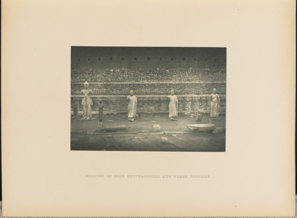 Henry W. Cave:Statues of King Dutthagamini and Three Buddhas, Poster Print Wall Art