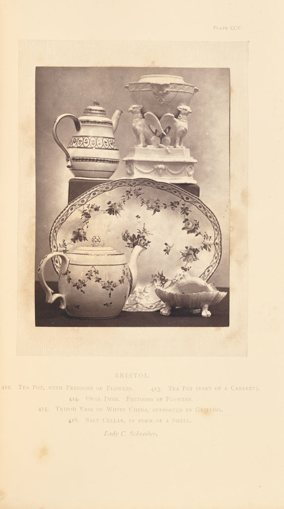 William Chaffers:[Plate, tea pots, vase, and salt cellar],16x12