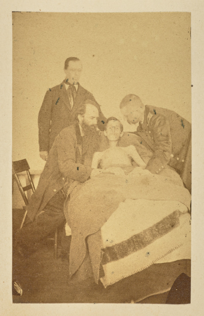 Unknown:[Bedridden soldier surrounded by doctors], Poster Print Wall Art