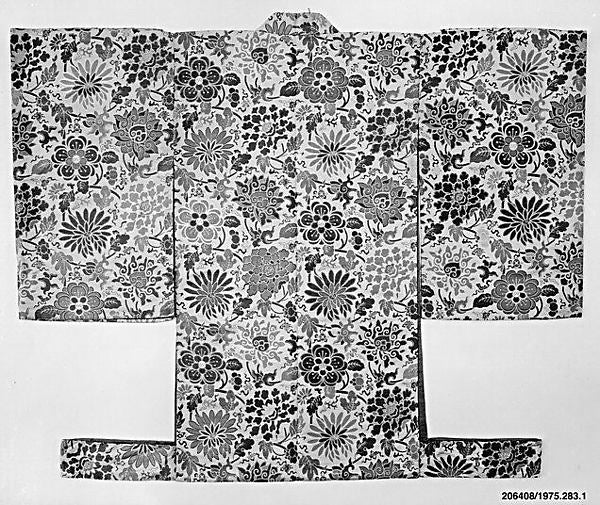 Noh Robe with Pattern of Flowers and Auspicious Symbols 19th,Classic Ming China Image,  Poster Print Wall Art