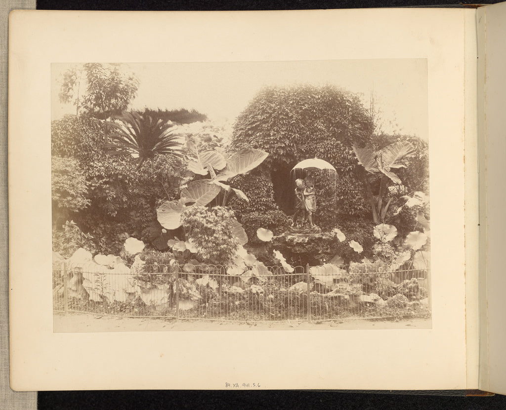 Unknown maker:[Garden with Umbrella Fountain], Poster Print Wall Art