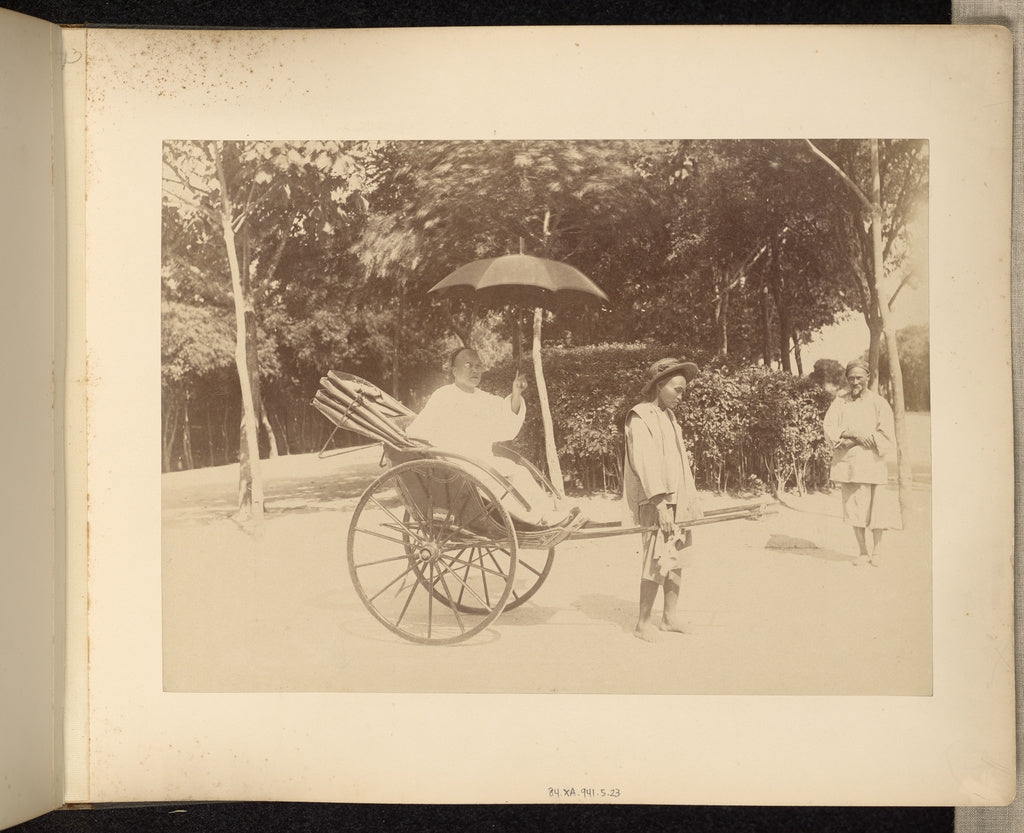 Unknown maker:[Rickshaw Driver and Passenger with Umbrella], Poster Print Wall Art