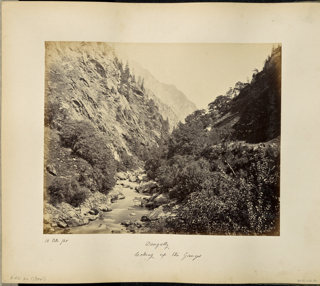 Samuel Bourne:View on the Ganges at Dangully, looking up the, Poster Print Wall Art