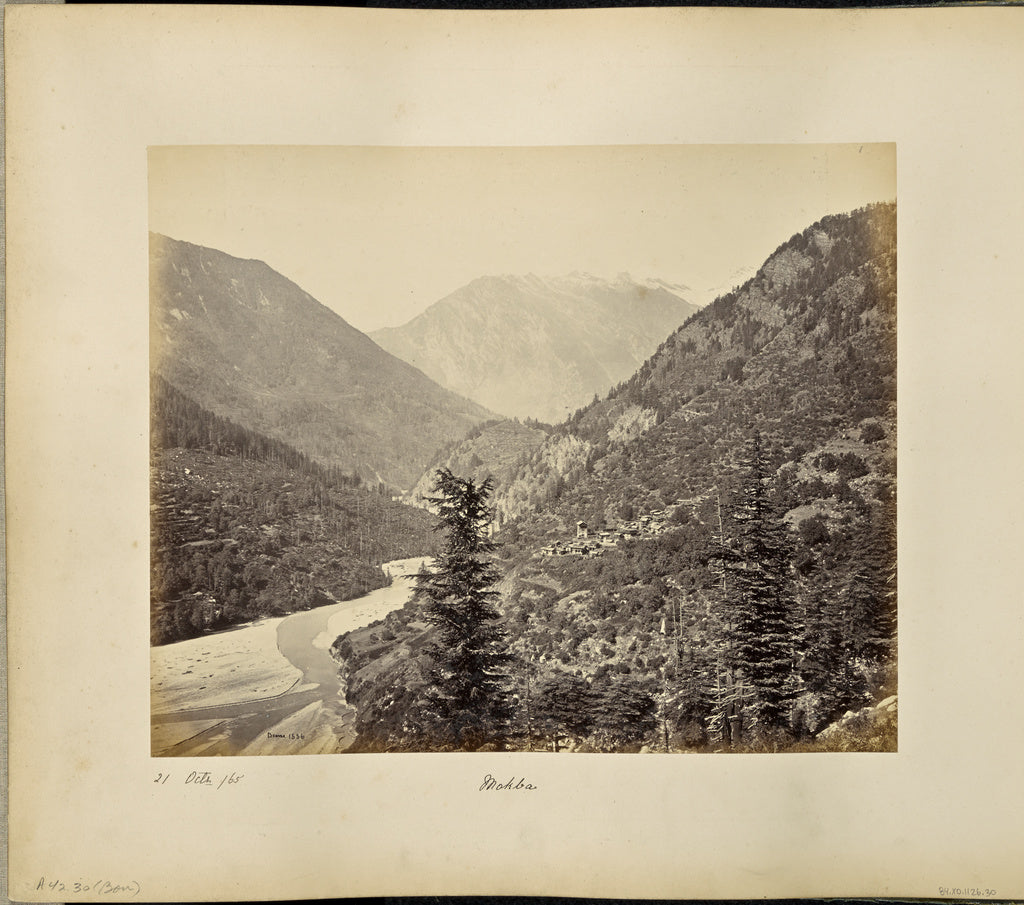 Samuel Bourne:The Village of Mokba on the Ganges, summit of , Poster Print Wall Art