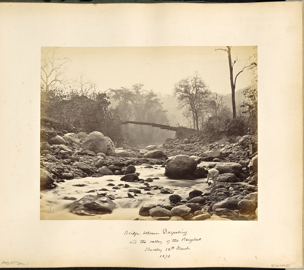 Samuel Bourne:Darjeeling; Bridge over the Rungoo near its ju, Poster Print Wall Art