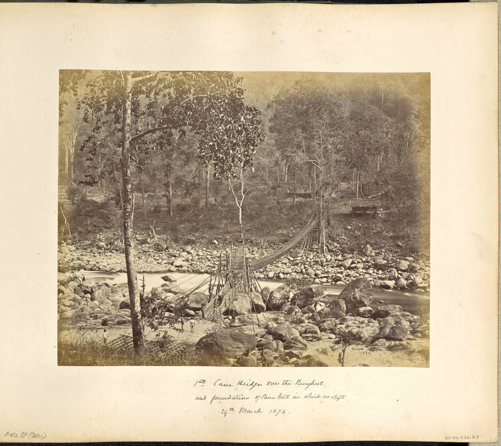 Samuel Bourne:Darjeeling; Cane Bridge over the Runjeet River, Poster Print Wall Art