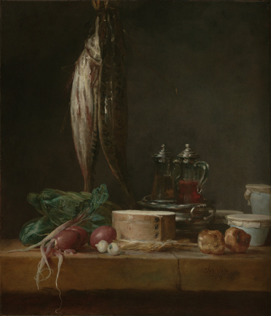 Jean-Siméon Chardin:Still Life with Fish, Vegetables, GougÃ, Poster Print Wall Art
