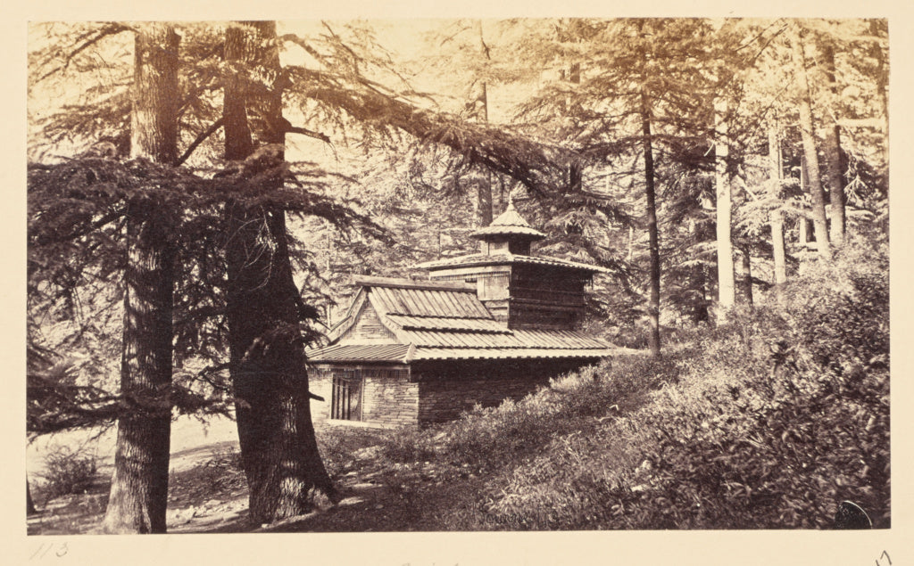 Samuel Bourne:Simla; Temple near Waterfall, Poster Print Wall Art