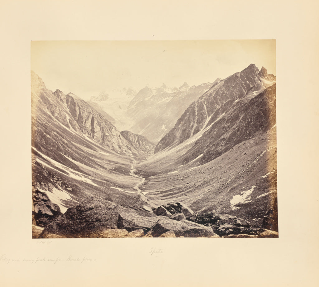 Samuel Bourne:Valley and Snowy Peaks, Seen from the Hampta P, Poster Print Wall Art