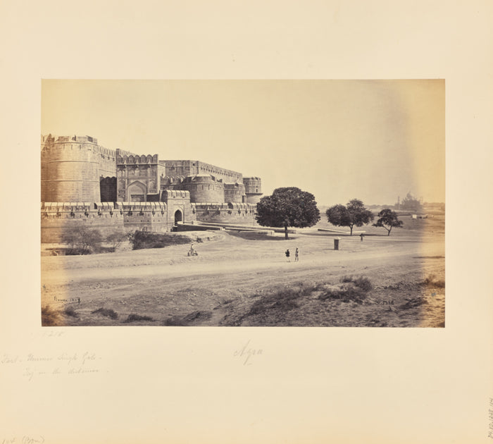Samuel Bourne:Agra; The Fort, Ummer Singh Gate, with the Taj,16x12