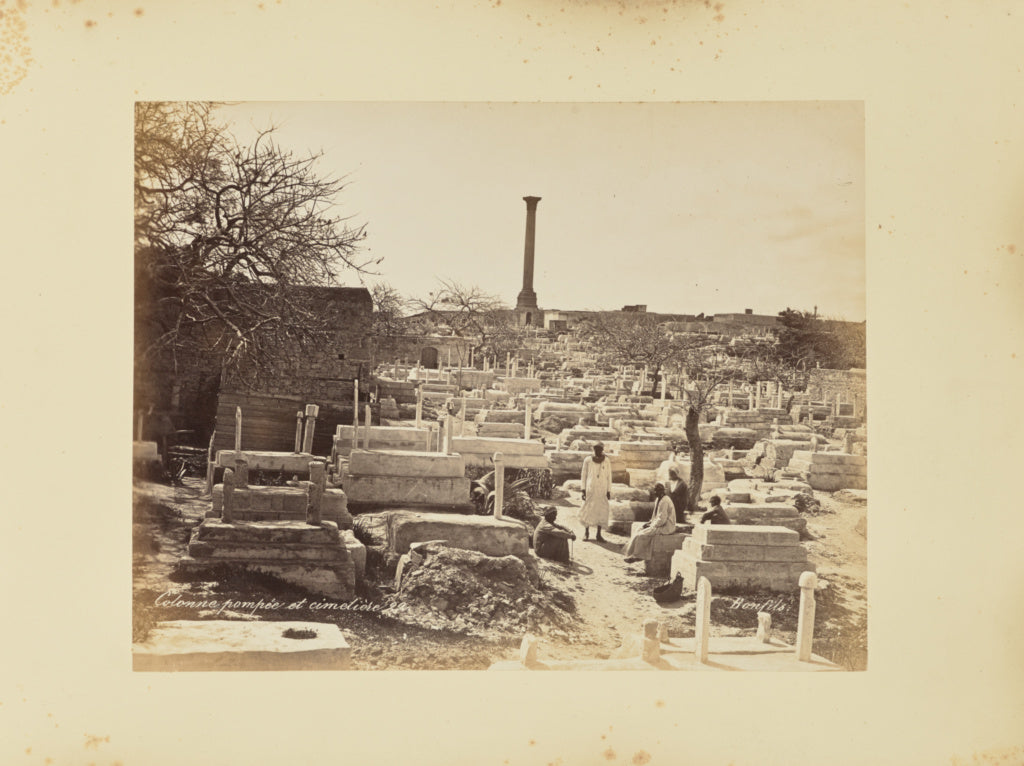 Félix Bonfils:Colonne Pompée et cimetière, Poster Print Wall Art