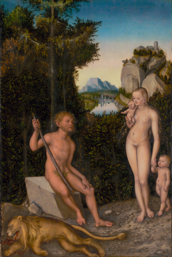 Lucas Cranach the Elder:A Faun and His Family with a Slain L,16x12"(A3)Poster