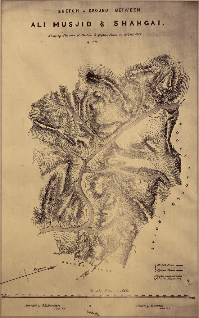 John Burke:[Sketch of Ground between Ali Musjid and Shahgai],16x12