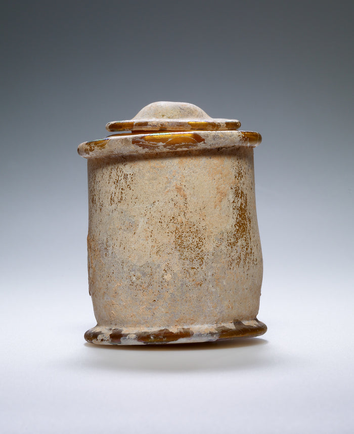 Unknown:Amber-colored Pyxis with lid,16x12