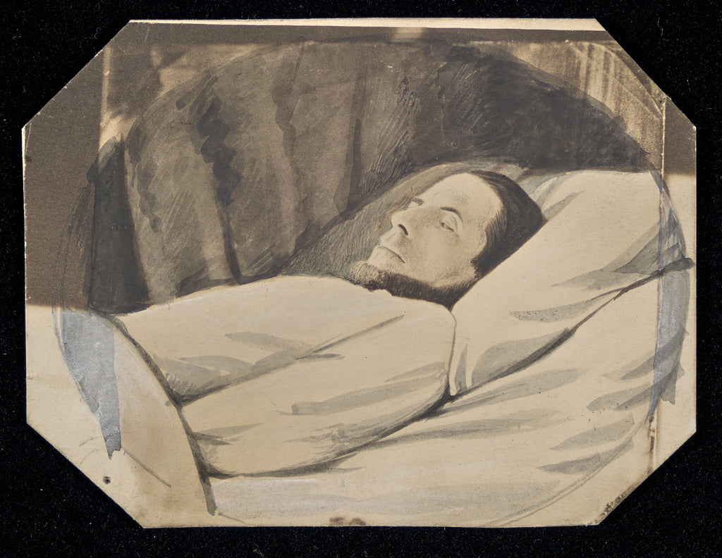 Unknown maker, American:[Man lying in bed, eyes closed], Poster Print Wall Art