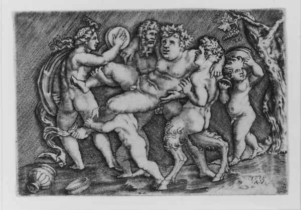 Bacchus Carried by Two Satyrs dated 1528-Agostino Veneziano ,  Poster Print