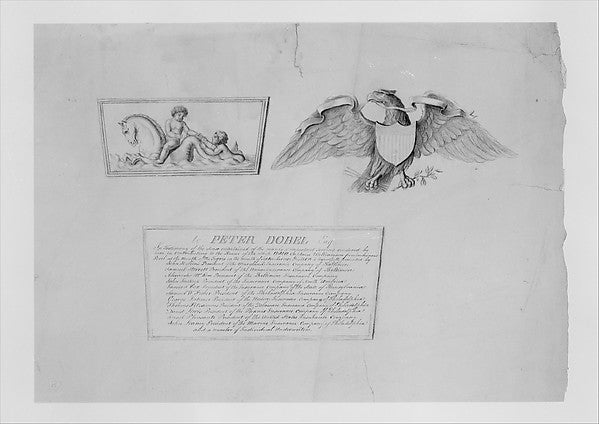 Designs for the ornaments and inscription on a testimonial urn, Poster Print