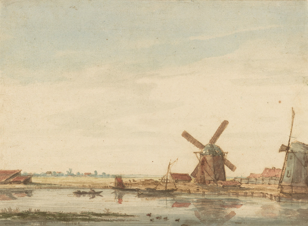 Antonie Erkelens:Windmills on a Canal, Poster Print Wall Art