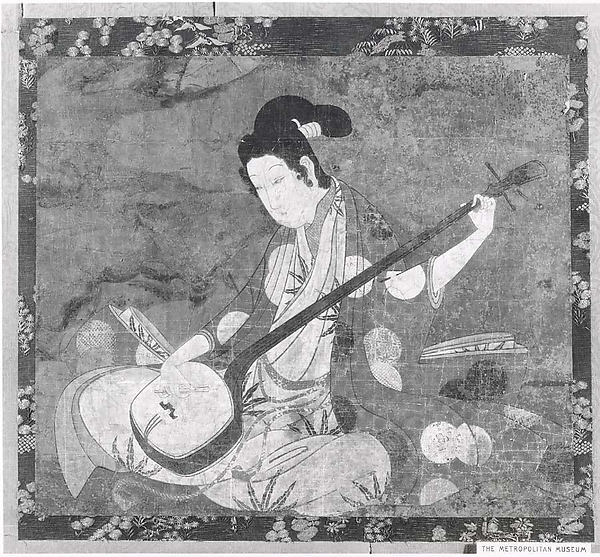 Beauty Playing a Shamisen second quarter of the 17th cent,Classic Ming China Image,  Poster Print Wall Art
