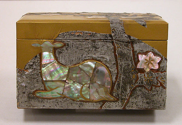 Box with Design of Maple Tree and Deer 19th cent-Style of Ogat,  Poster Print Wall Art