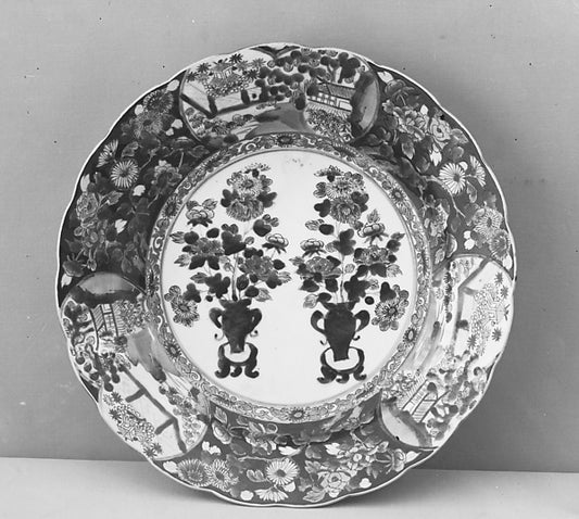 ,Large Dish with Flower Vases and Landscapes in Cart,Classic Ming China Image,16x12"(A3) Poster