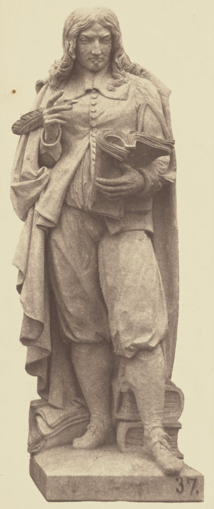 edouard Baldus:["Mézeray", Statue by Louis Joseph Daumas, D, Poster Print Wall Art