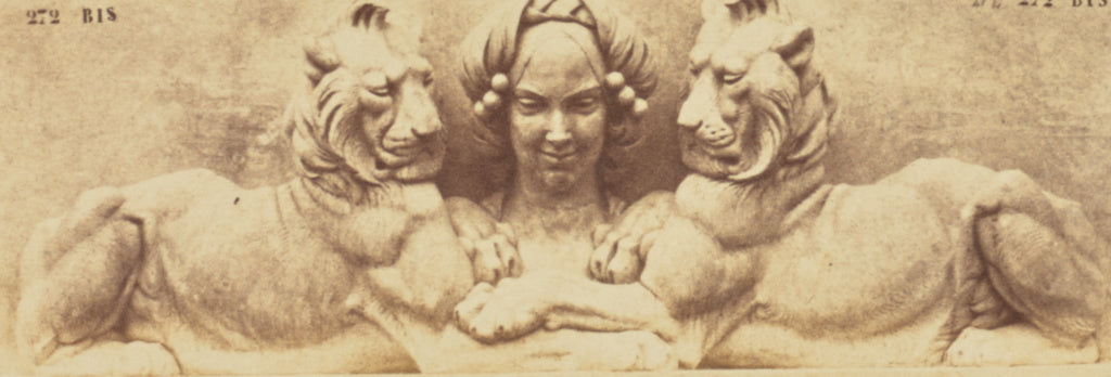 edouard Baldus:[Two Lions on Either Side of a Female Head by, Poster Print Wall Art