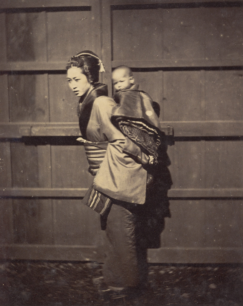 Felice Beato:Japanese Woman Carrying a Child, Poster Print Wall Art