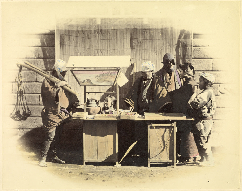 Felice Beato:Street Refreshment Stall, Poster Print Wall Art