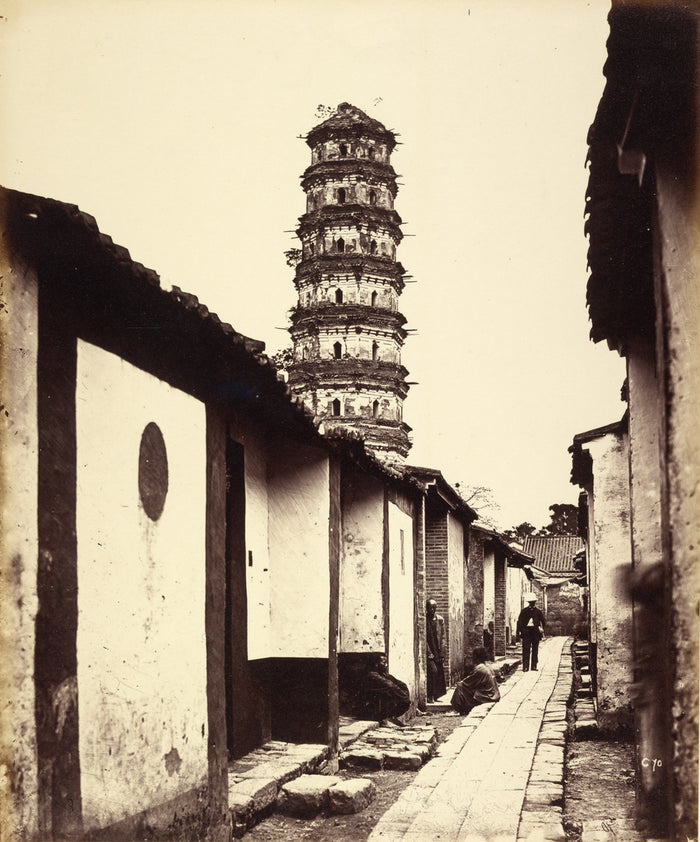 Felice Beato:Nine-storied Pagoda and Tartar Street, Canton,16x12