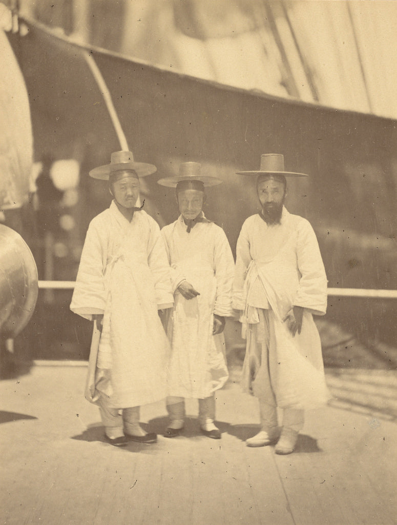 Felice Beato:Korean Officials on an Interview onboard the Co, Poster Print Wall Art