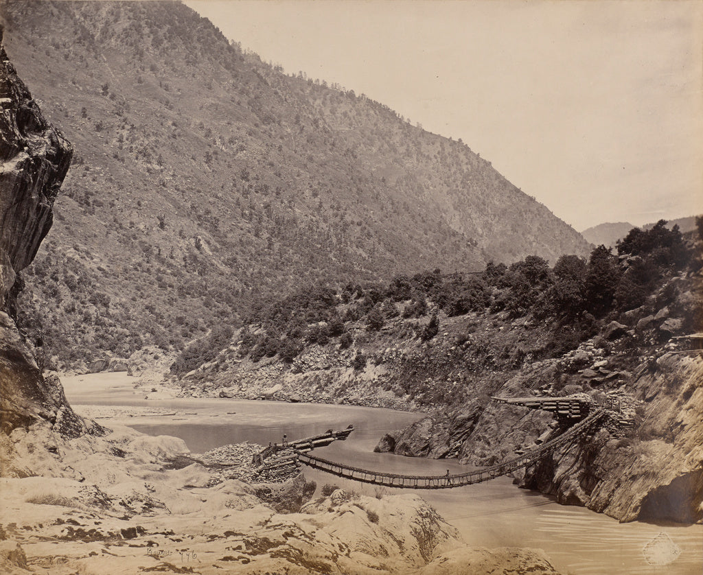 Samuel Bourne:Rope Bridge near Kistwar, Poster Print Wall Art