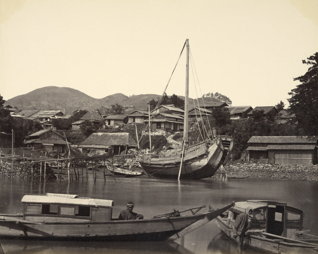 Felice Beato:[Boats in River, Nagasaki], Poster Print Wall Art