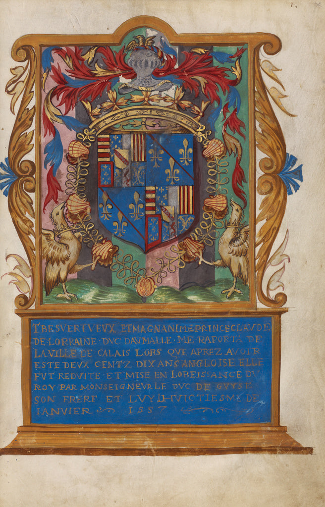 Unknown:Frontispiece with Coat of Arms of Claude de Lorraine, Poster Print Wall Art