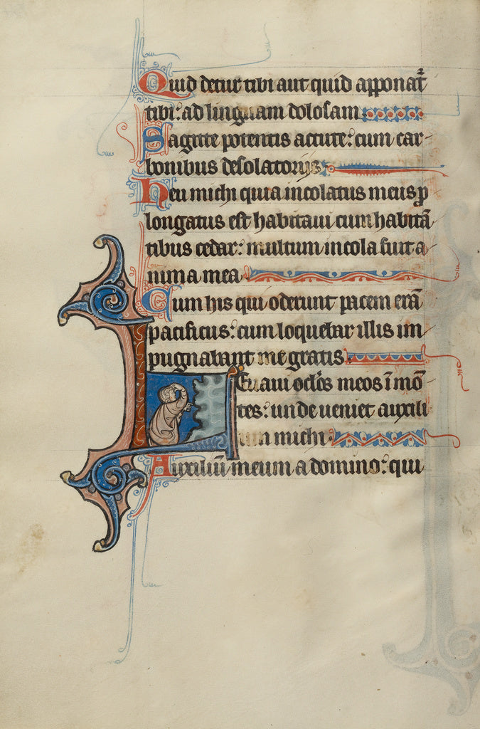 Bute Master:Initial L: A Kneeling Man Pointing to a Rock and, Poster Print Wall Art