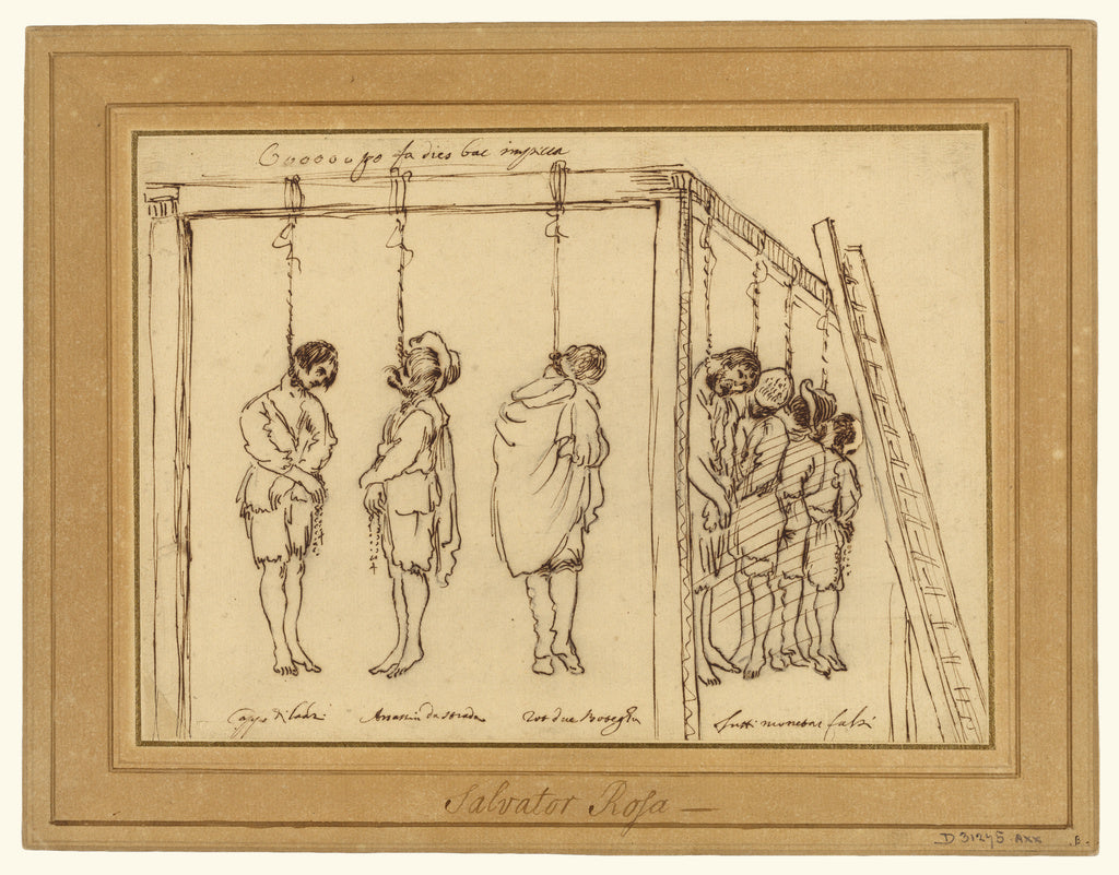Unknown maker, Bolognese School:Seven Men on the Gallows, Poster Print Wall Art